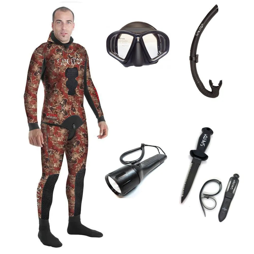 Spetton Pack Fire Red Camo Basic Pro 3 mm diving wetsuit